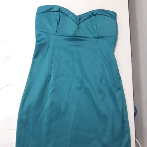 Vintage 90s Satin Turquoise Sweetheart Mini Strapless Dress - Picture 4 of 8